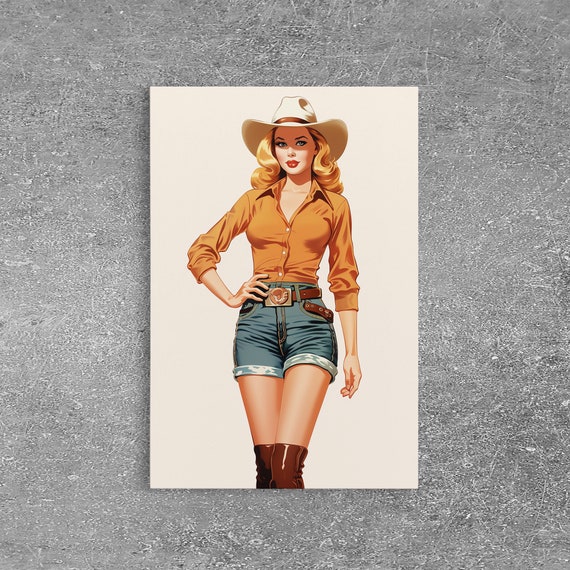 Cute Cowgirl Oil Painting Print Vintage Western Cowboy Art Southwest Room Decor Countryside Print Country Art Dorm Room Decor