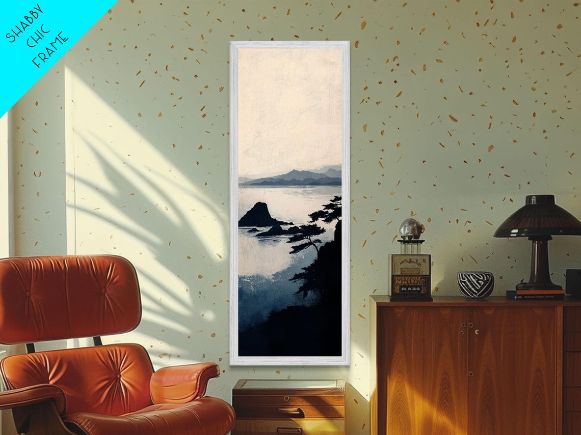 Monochrome Ink Ocean Cliffs Pine Silhouette Misty Seascape Wall Poster - Image 5