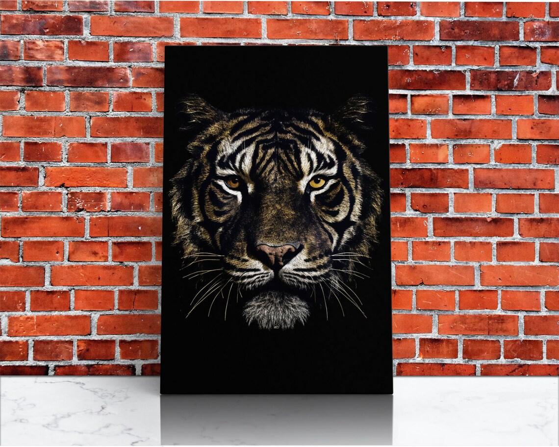 Tiger Face Close Up Golden Eyes Black Background Wildlife Big Cat Poster - Image 3