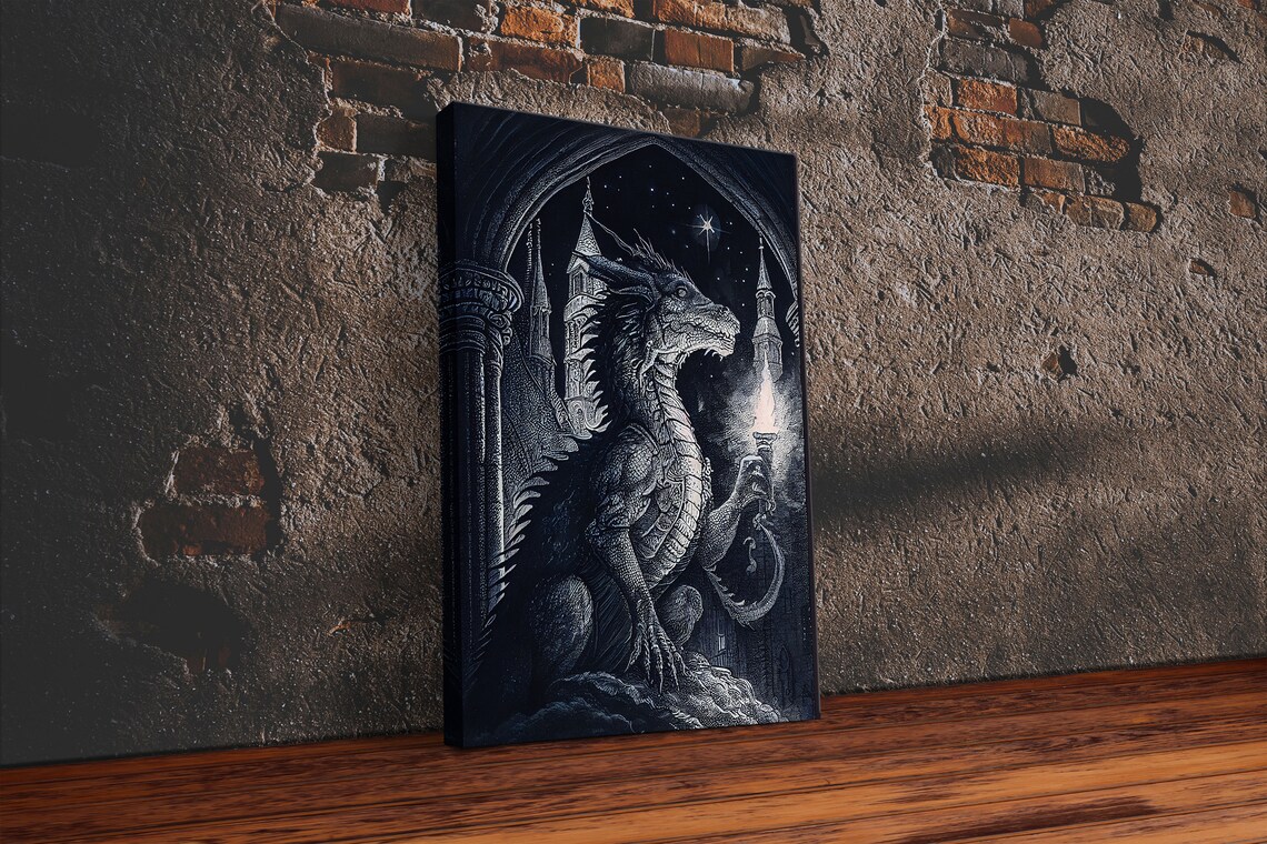 Black And White Fantasy Dragon Wall Art Print - Image 6