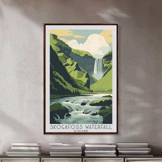 Skogafoss Waterfall Travel Poster Print Framed Wall Art Metal Wall Art Iceland Art Gift For Him Original Wall Art Travel Gift