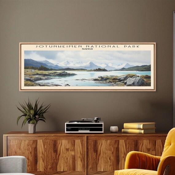 Jotunheimen National Park Norway Alpine Lake Peaks Vintage Travel Poster