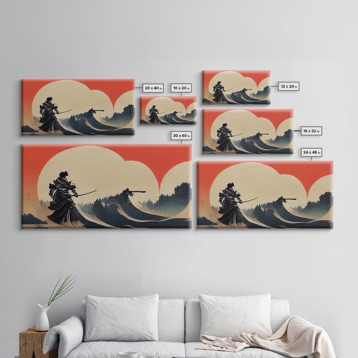 Japanese Samurai Fighting A Tidal Wave Ready To Hang Print Wall Art Framed Wall Art Mancave Decor - Image 2