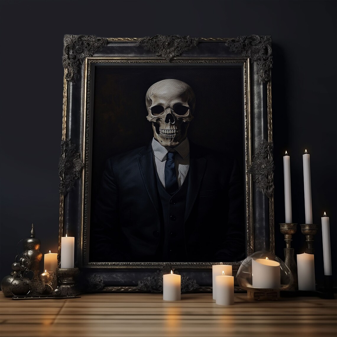 Gothic Skeleton Portrait Business Suit Tie Dark Victorian Art Print - Image 6
