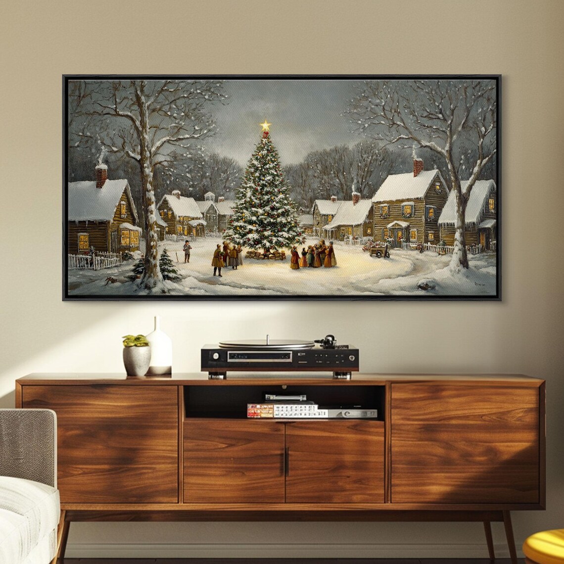Christmas Tree in Snowy Village, Rustic Holiday Art Print - Image 5