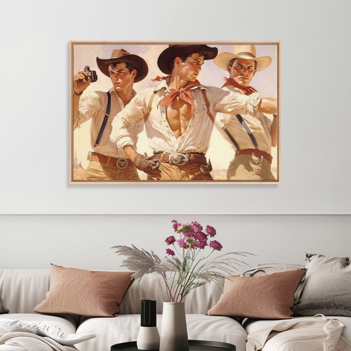 Three Young Cowboys Western Pulp Art Style Vintage Wild West Poster - Image 3