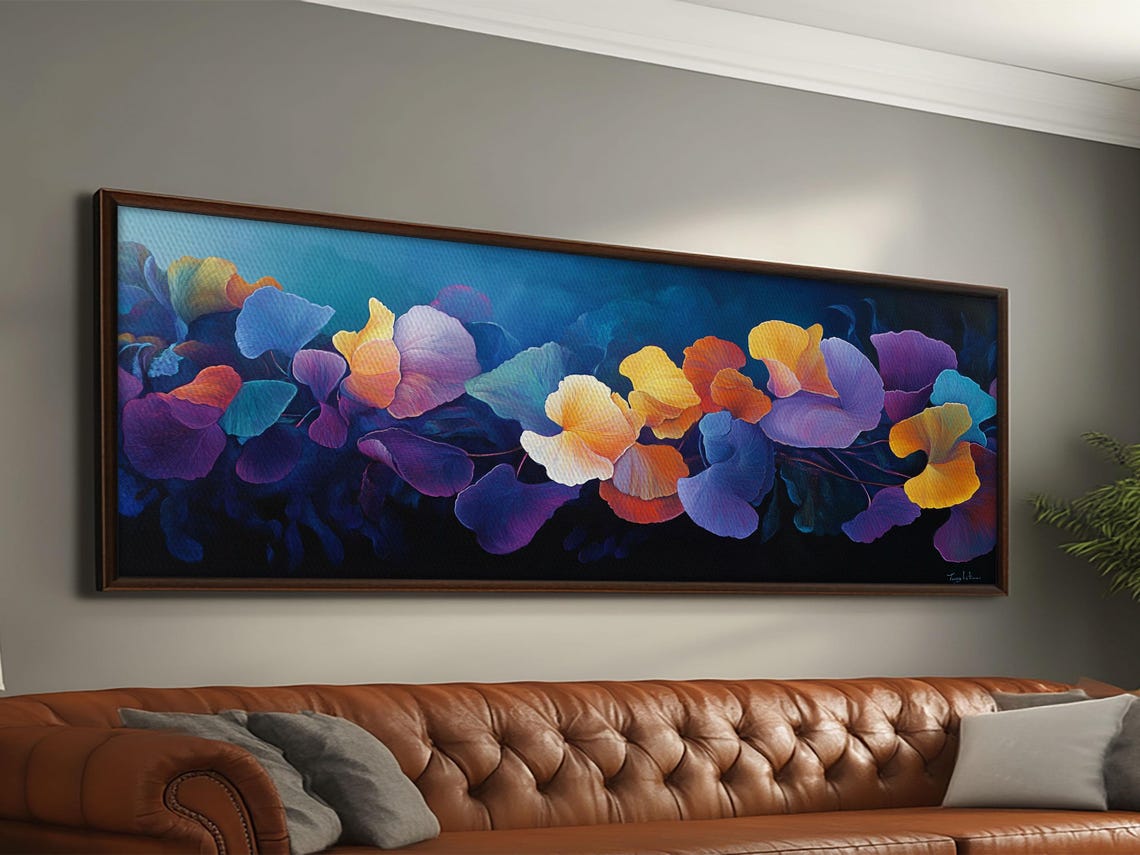 Vivid Ginkgo Floral Panoramic Abstract Wall Art Colorful Modern Poster - Image 3