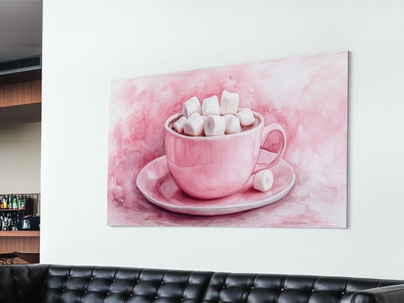 Pink Hot Chocolate Print Cozy Cottagecore Wall Art Feminine Coffee Kitchen Decor Light Pink Minimalist Art Gift Idea For Her