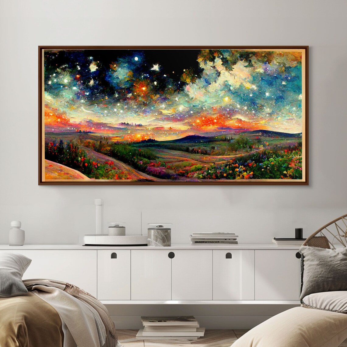Colorful Night Sky Landscape, Living Room Art Print - Image 5