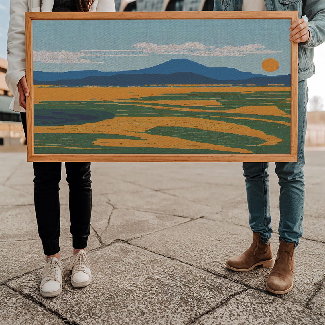 Pixel Art Mountain Landscape Orange Sun Retro Nature Wall Art Poster - Image 5