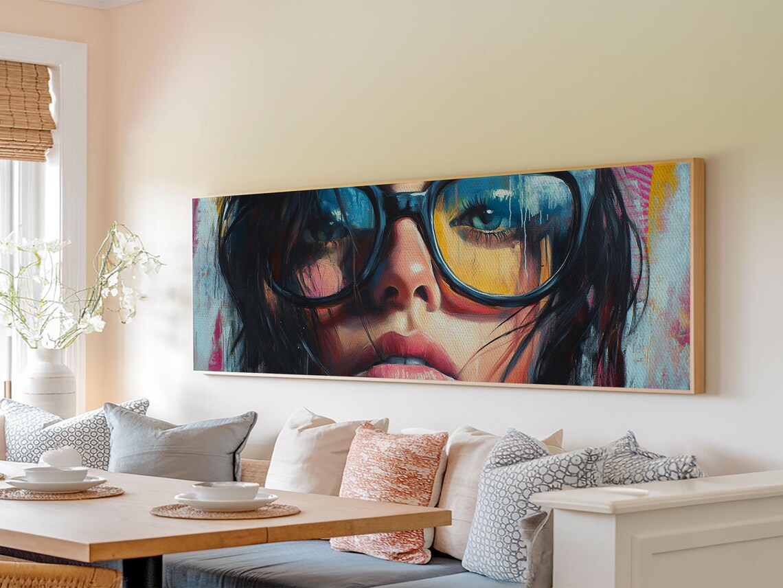 Pop Art Woman Sunglasses Portrait Panoramic Colorful Bold Modern Art Poster