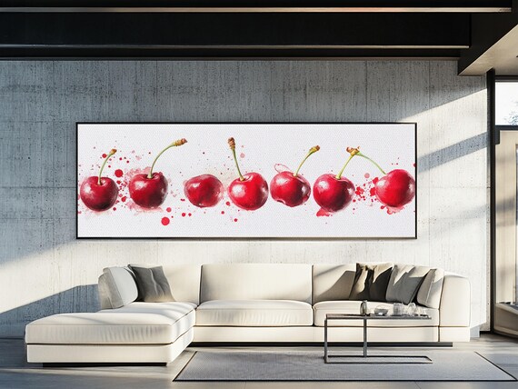 Original Cherry Painting Print Panoramic Fruit Illustration Home Decor For Kitchen Framed Wall Art Dining Room Decor