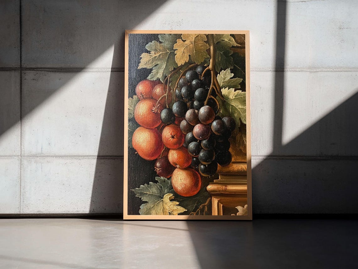 Vintage Grapes And Oranges Vine Still Life Antique Art Print - Image 4