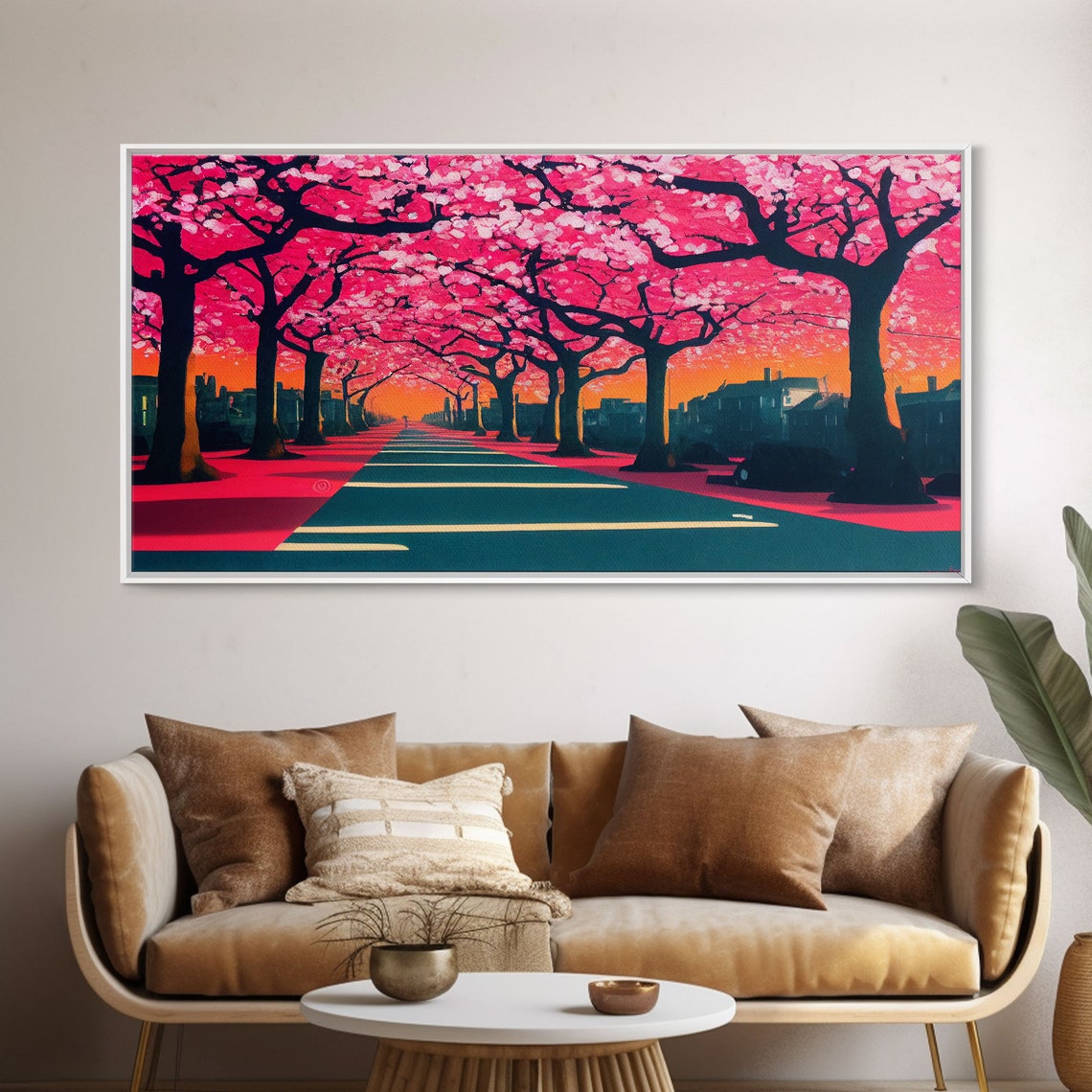 Cherry Blossom Street Pink Trees Sunset Avenue Panoramic Poster
