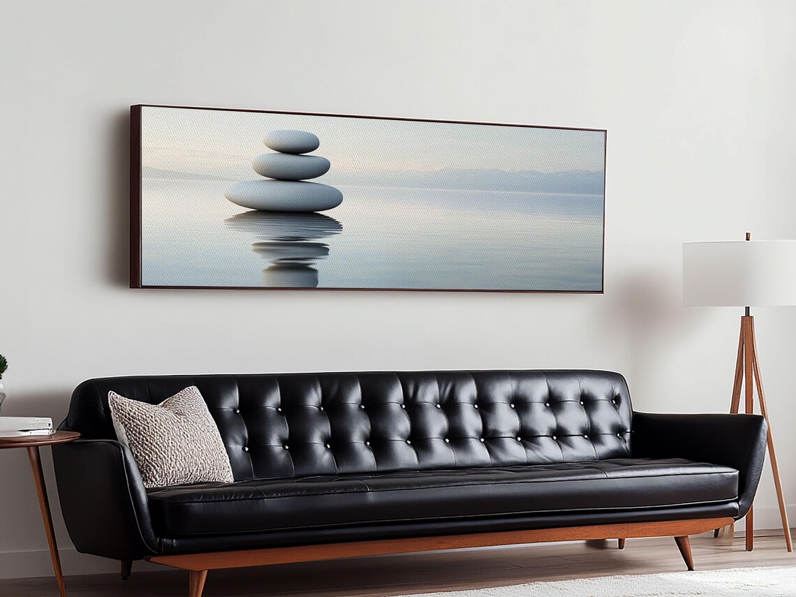 Stacked Stones Balanced Over Water Panoramic Zen Minimalist Art Poster - Image 4