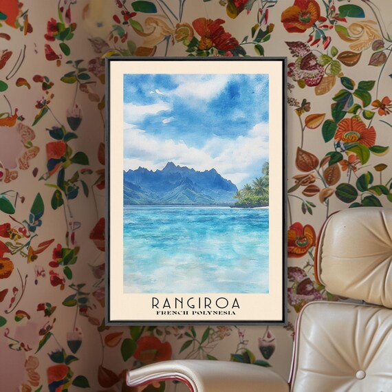 Rangiroa French Polynesia Turquoise Lagoon Peaks Travel Poster