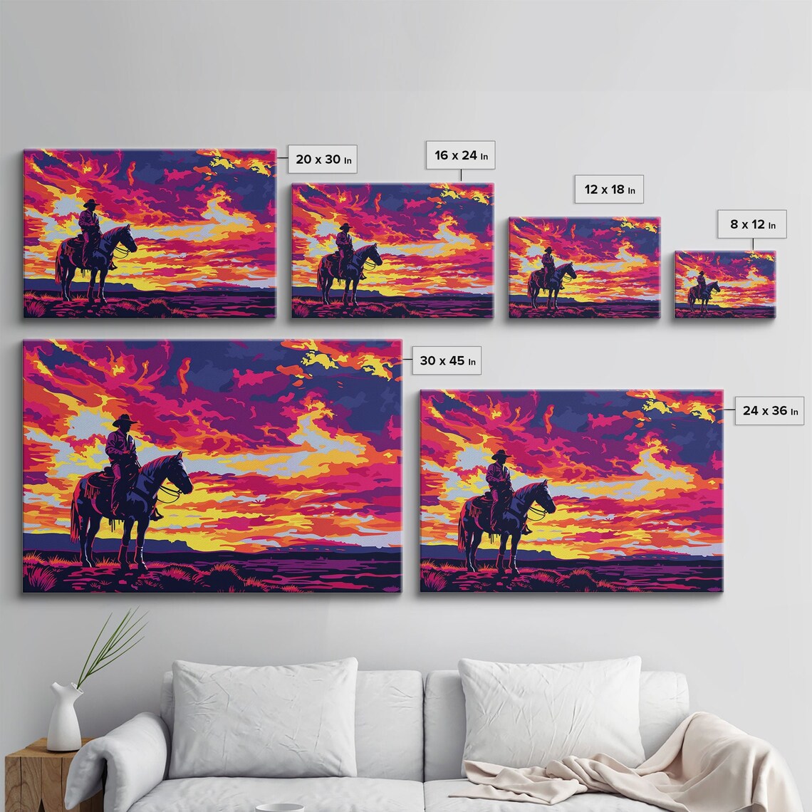 Cowboy on Horseback Magenta Sunset Pop Art Western Wall Art Poster - Image 2