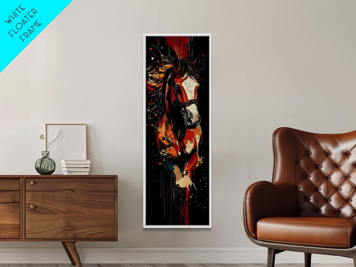 Fiery Red Horse Portrait Tall Vertical Bold Abstract Animal Wall Art