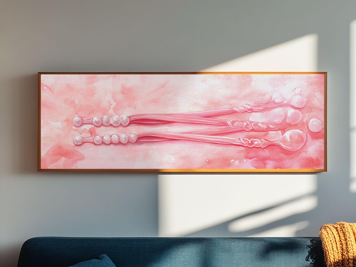 Blush Pink Makeup Brushes Pearl Handles Watercolor Beauty Panoramic Art Poster - Image 3