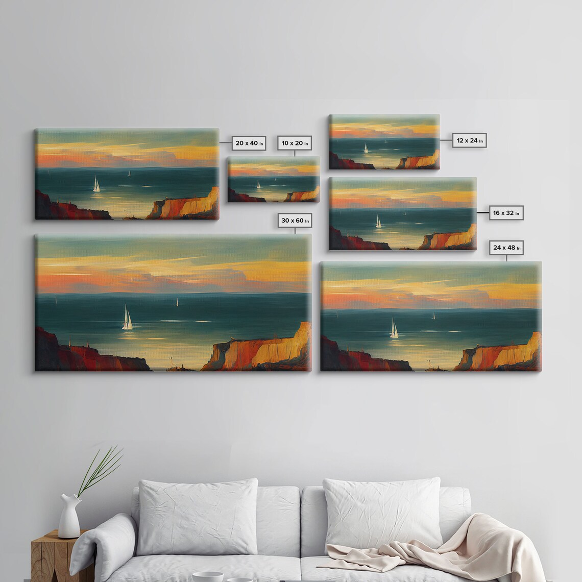Sailboats at Sunset Watercolor Art Print, Lake House - Image 2