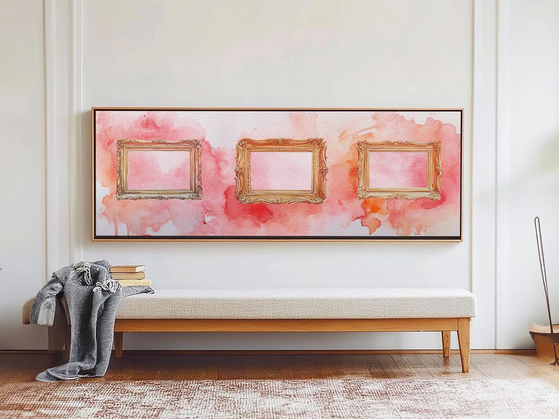 Gold Picture Frames Trio Pink Watercolor Panoramic Canvas Poster - Image 3