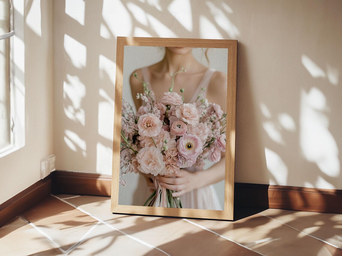 Blush Bridal Bouquet Bride Holding Romantic Wedding Floral Art Poster - Image 4