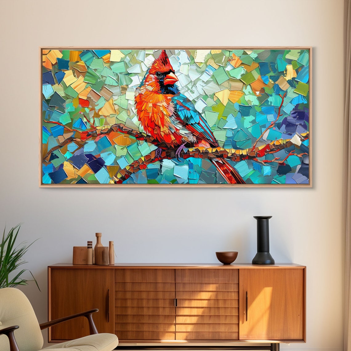 Mosaic Cardinal Red Bird Colorful Tile Background Impressionist Poster - Image 6