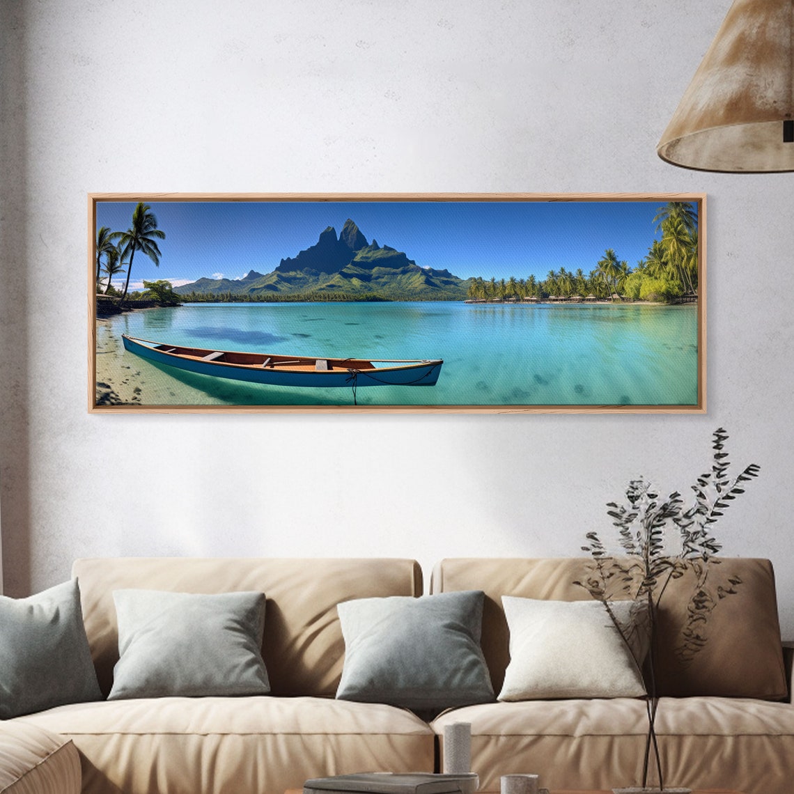 Bora Bora Turquoise Lagoon Canoe Mount Otemanu Panoramic Beach Poster - Image 4