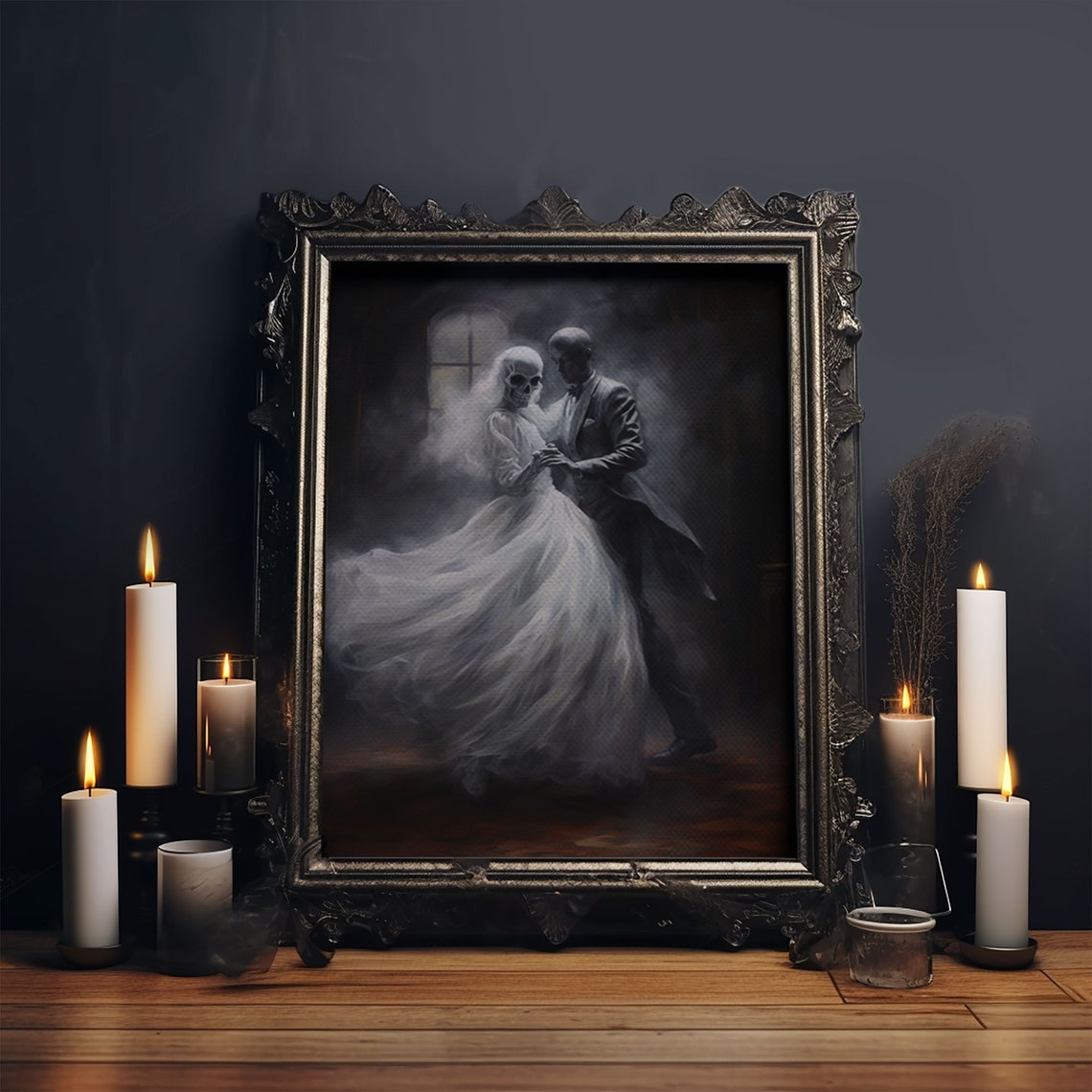 Ghost Couple Dancing Ballroom Skeletal Bride Spooky Gothic Art Poster - Image 4