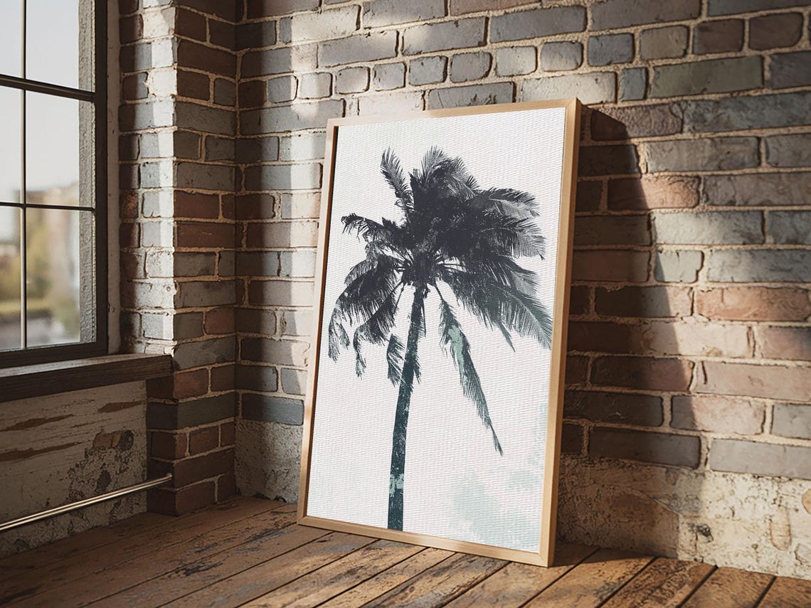 Palm Tree In The Wind Framed Print Wabi Sabi Watercolor Painting Of A Palm Tree Statement Piece Art - Image 4
