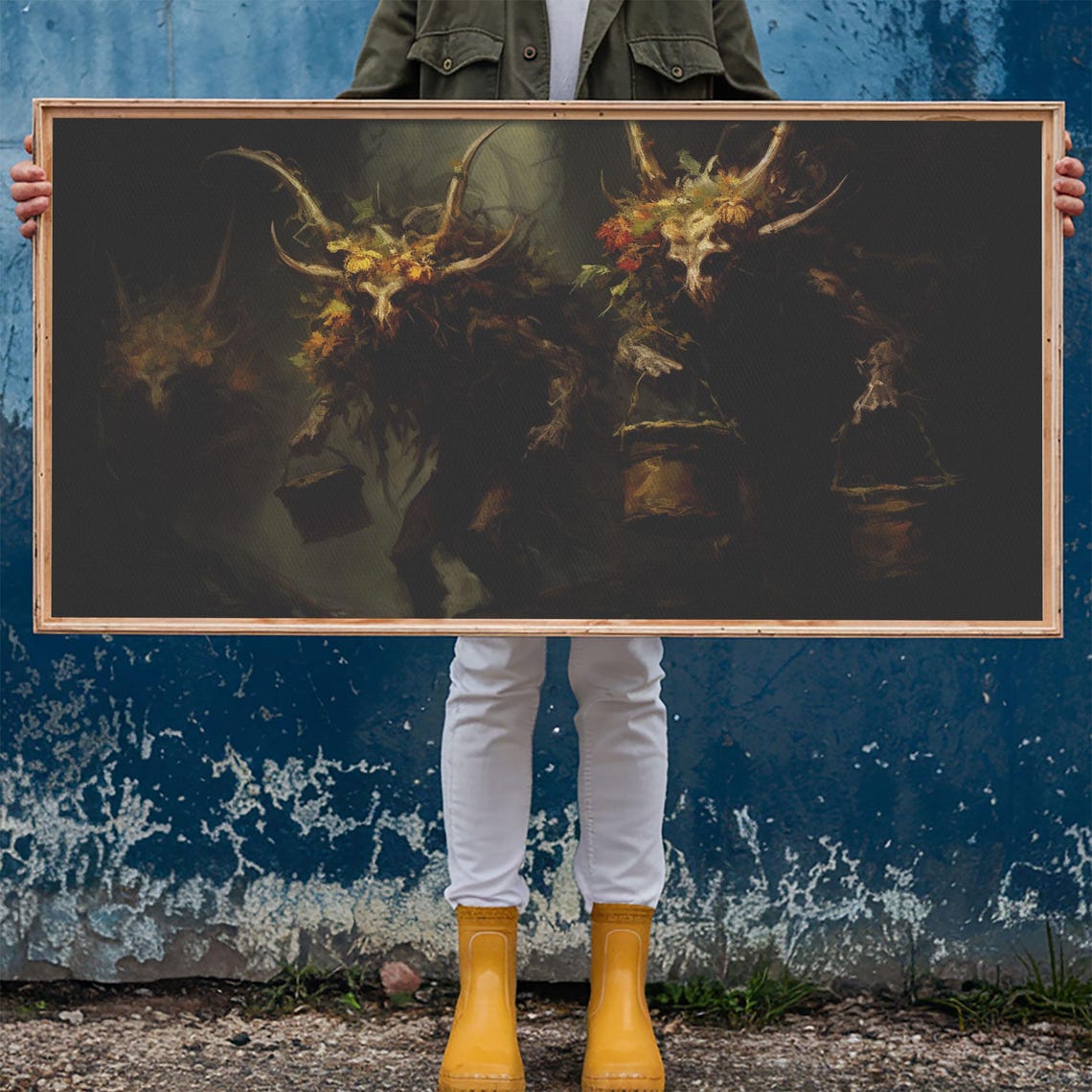Horned Wendigo Creatures With Flowered Skulls Dark Forest Poster - Image 6