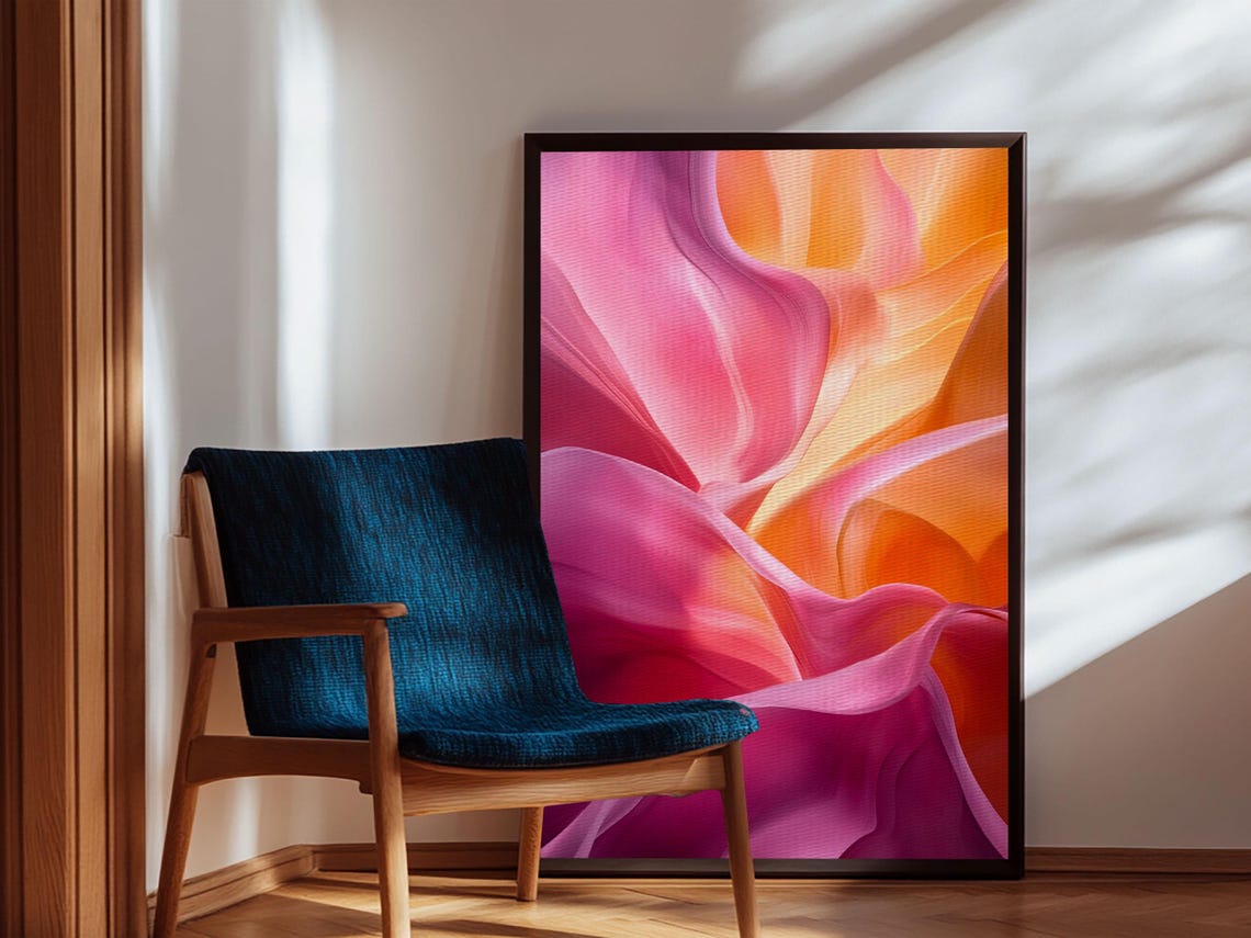 Pink Orange Silk Flow Fluid Abstract Dreamy Elegant Wall Art Poster - Image 4