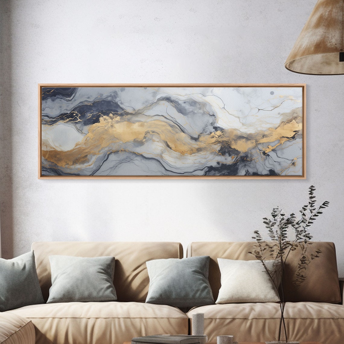 Silver Gold Marble Abstract Elegant Blue Gray Modern Luxury Wall Art - Image 3