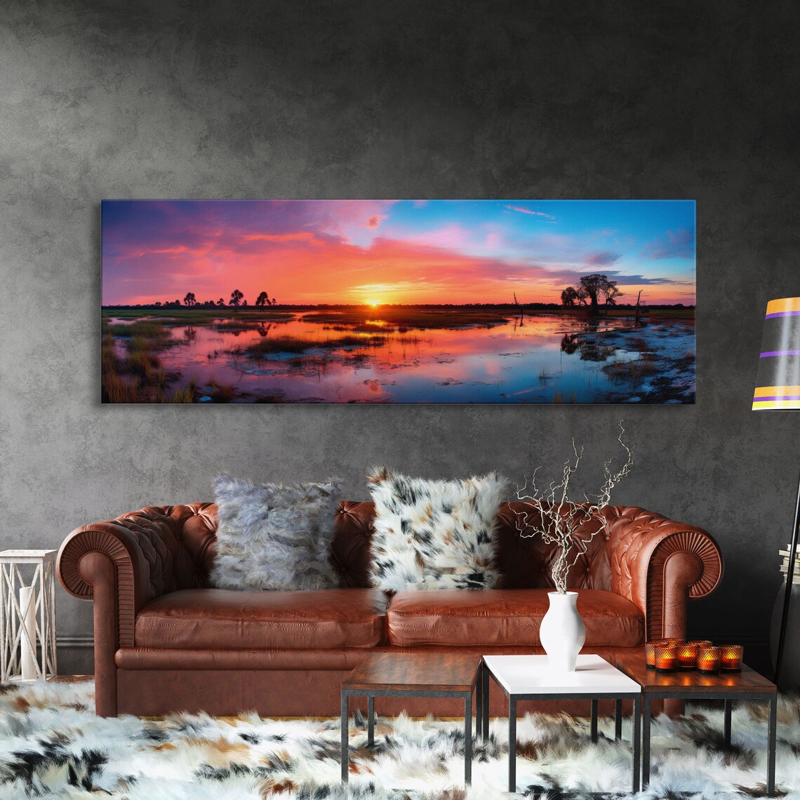 Everglades National Park Pink Sunset Wetland Pools Grass Panoramic Poster - Image 3