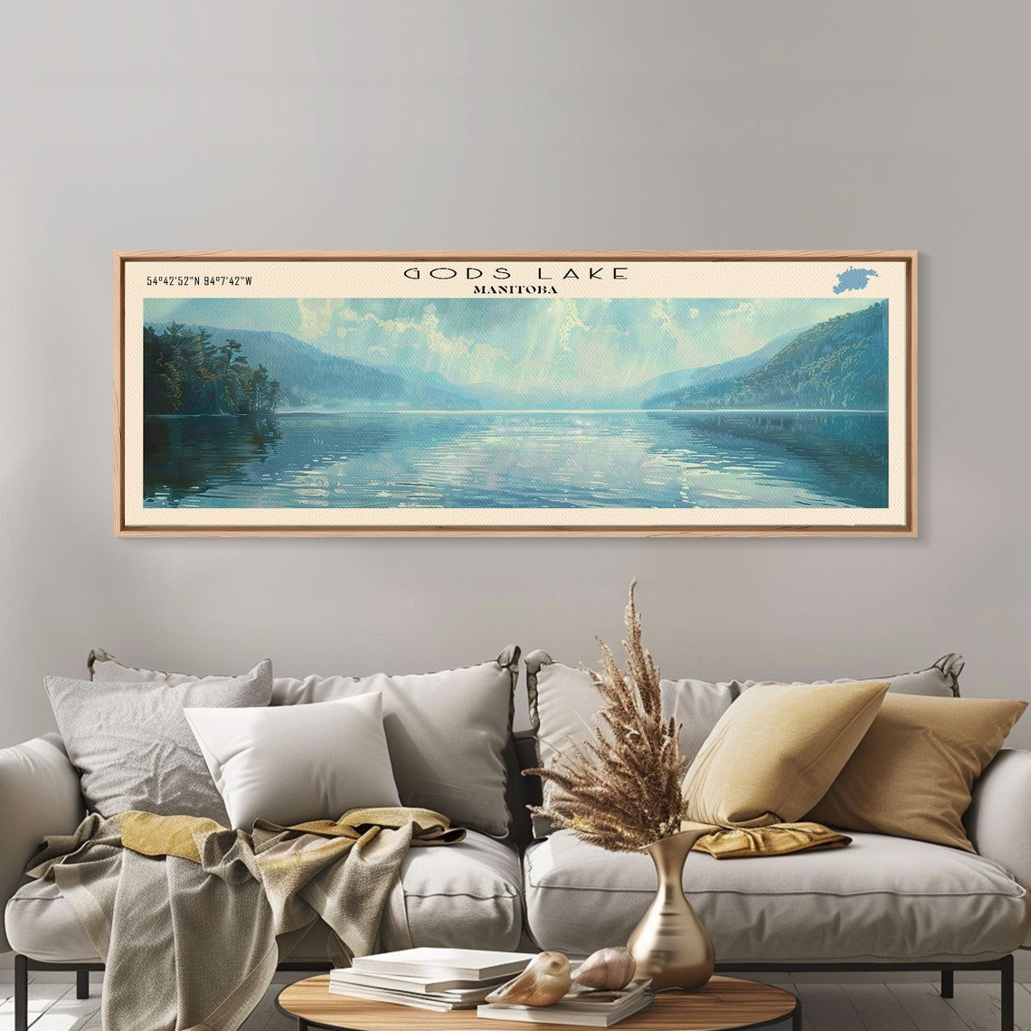 Gods Lake Framed Print Lake House Decor Panoramic Wall Art Travel Poster Scenic Lake Painting Nature Art - Image 3