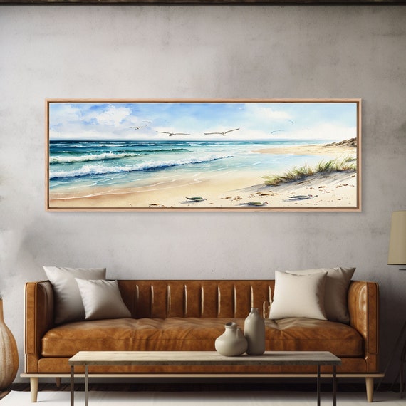 Watercolor Beach Landscape Panoramic Art Print