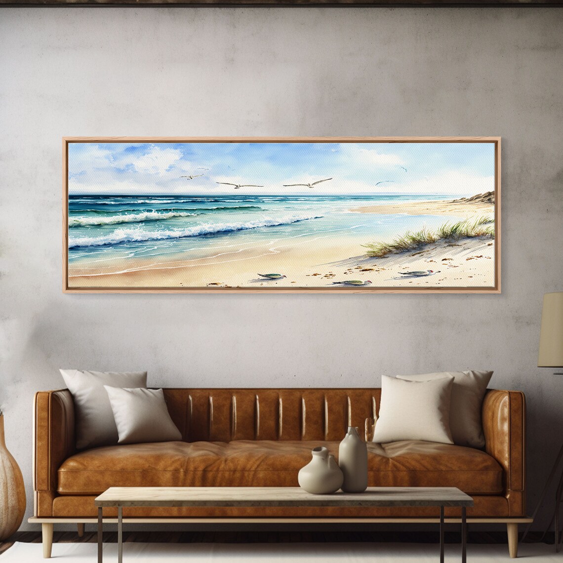 Watercolor Beach Landscape Panoramic Art Print