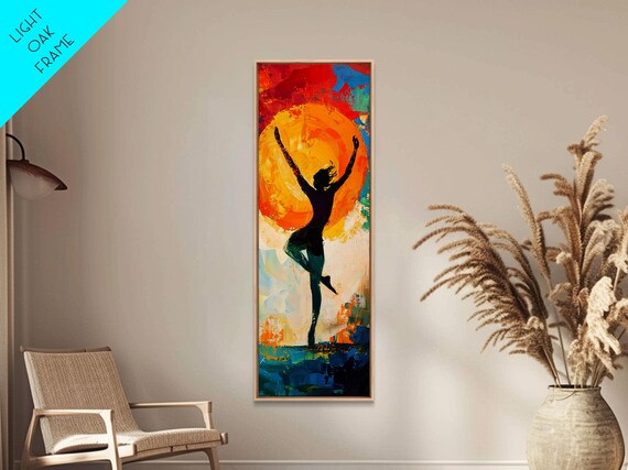 Dancer Silhouette Vibrant Sunset Orange Sun Boho Dance Coastal Vertical Poster