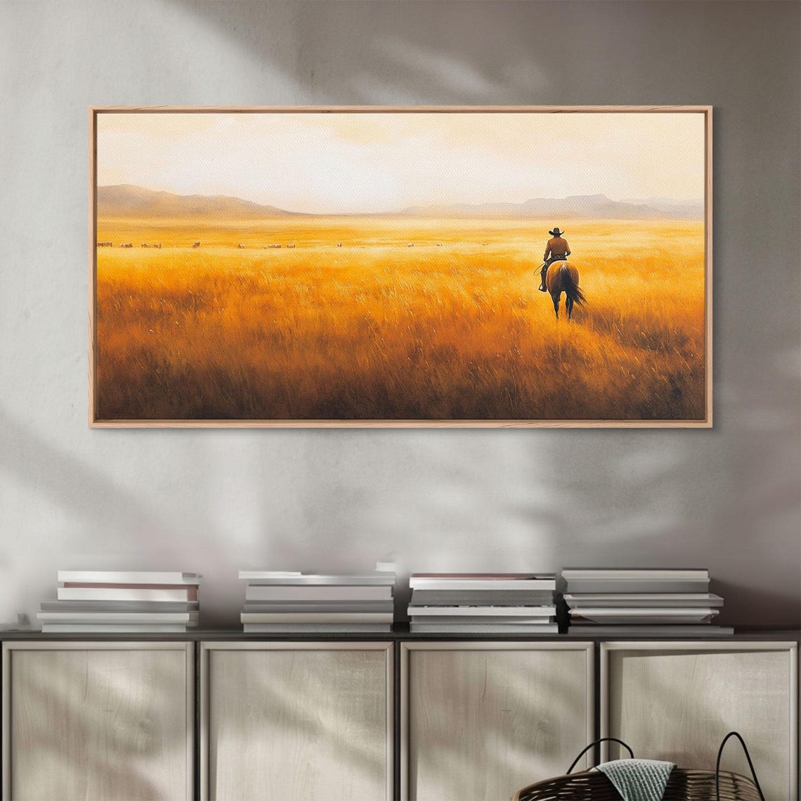 Lone Cowboy Herding Cattle Across Golden Plains Sunset Art Print - Image 5