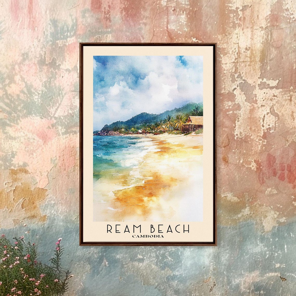 Ream Beach Cambodia Tropical Shoreline Watercolor Travel Poster - Image 4