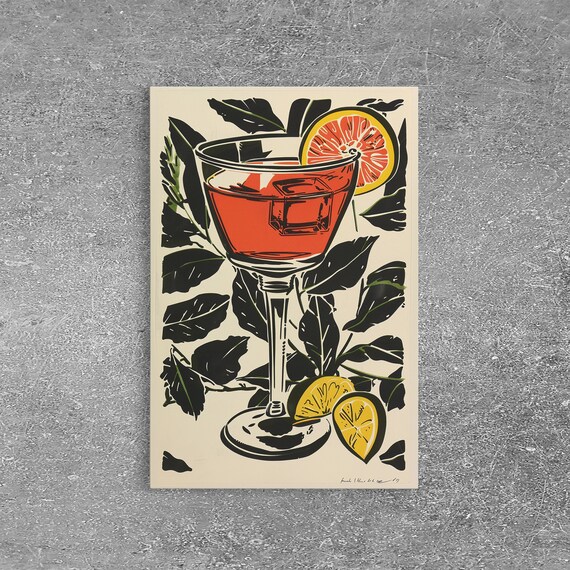 Vintage Orange Cocktail Coupe Glass Citrus Retro Bar Wall Art Poster