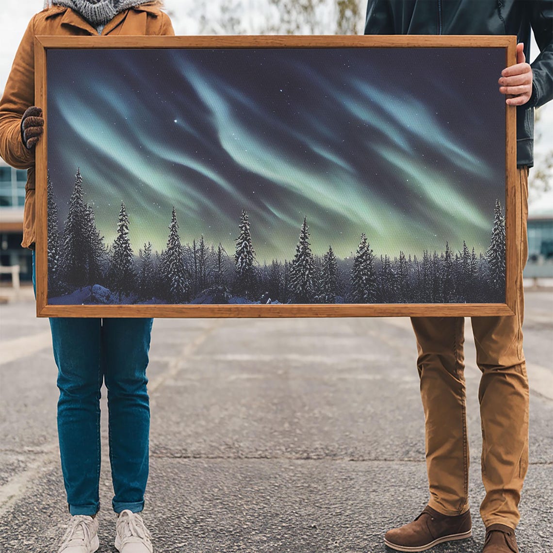 Aurora Borealis Northern Lights Snowy Pine Forest Night Sky Poster - Image 3