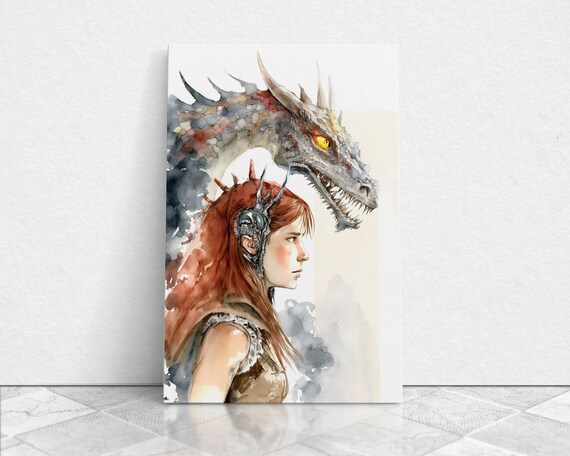 The Dragon Girl Dragon Painting Print Dragon Art Fantasy Art Fantasy Painting Wall Art Girl And Her Dragon Gamer Gift Wall Deco