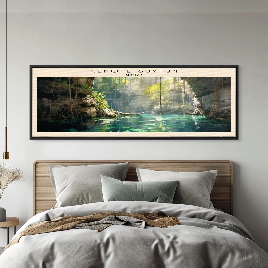 Cenote Suytun Mexico Cave Turquoise Water Light Beam Panoramic Poster - Image 4