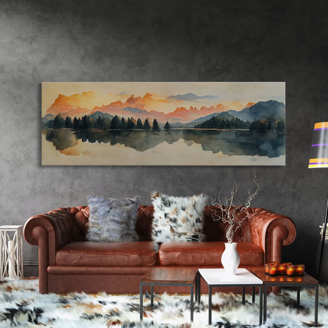 Unique Watercolor Painting Of A Forest Fire Panoramic Print Ready To Hang Gloomy Wall Decor - Image 3