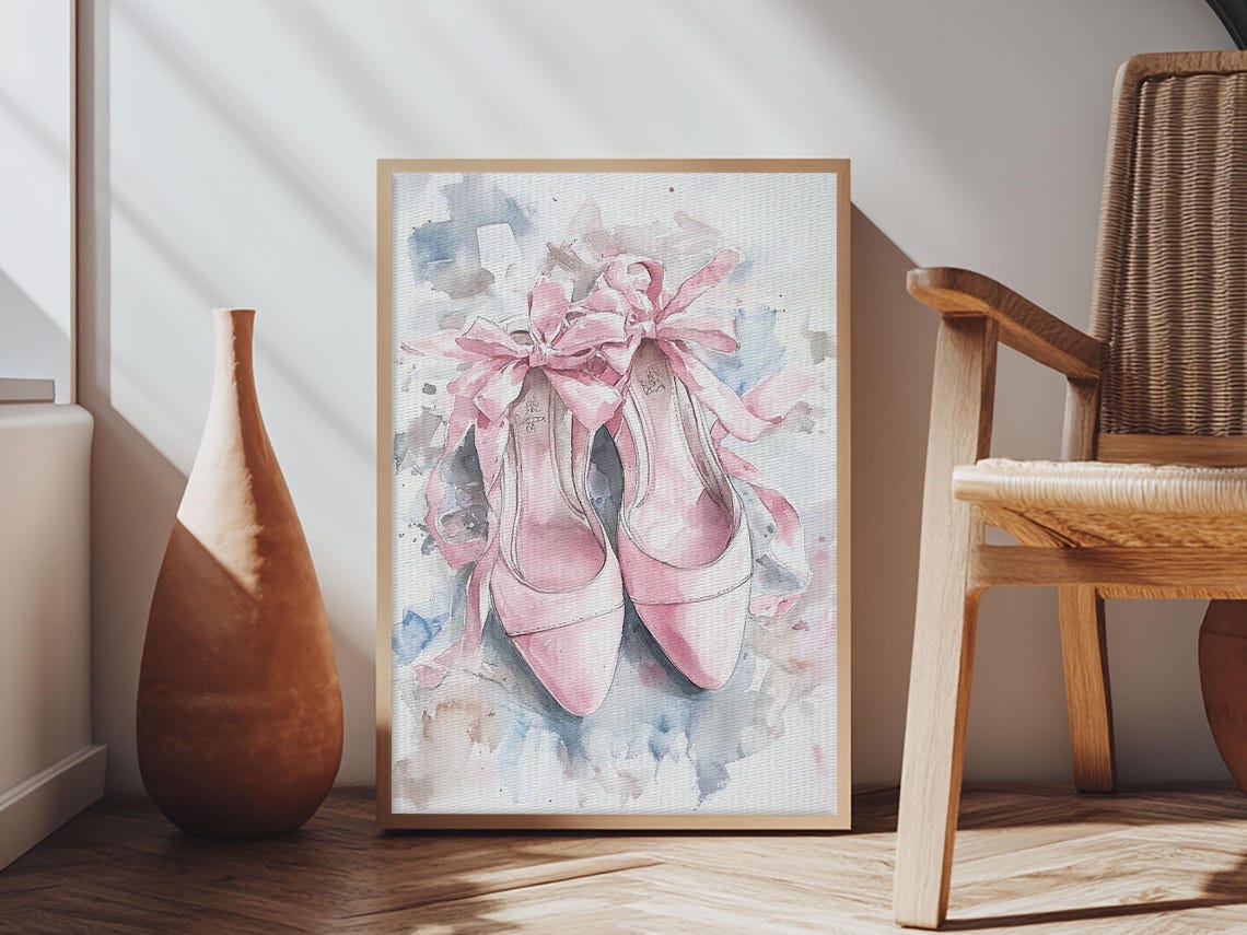 Pink Ballet Shoes Ribbon Watercolor Dance Studio Dreams Art Print - Image 2