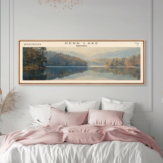 Kerr Lake Virginia Framed Print Lake House Art Panoramic Wall Art Travel Poster Stunning Lake Painting Home Decor