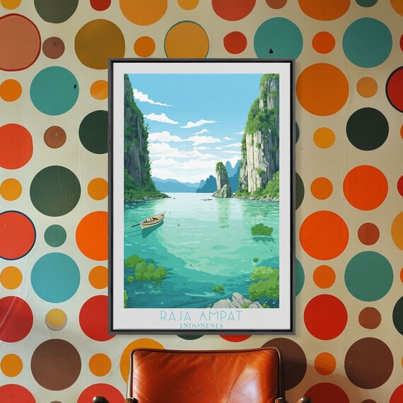 Raja Ampat Travel Print Wall Art Original Travel Poster Retro Style Home Decor Wall Hanging Travel Gift Idea