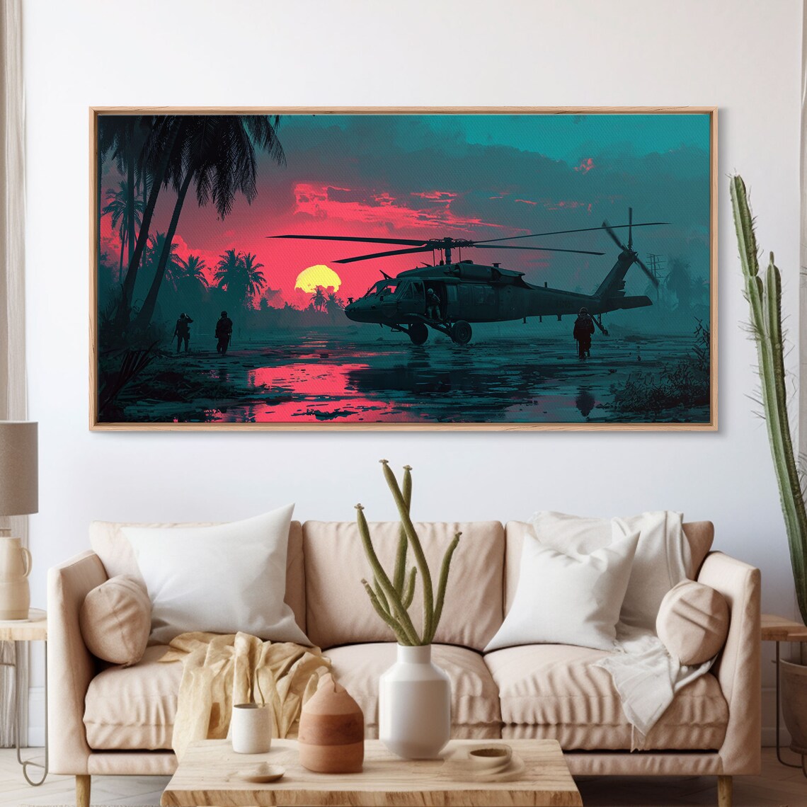 Blackhawk Helicopter Synthwave Sunset Art Print - Image 3
