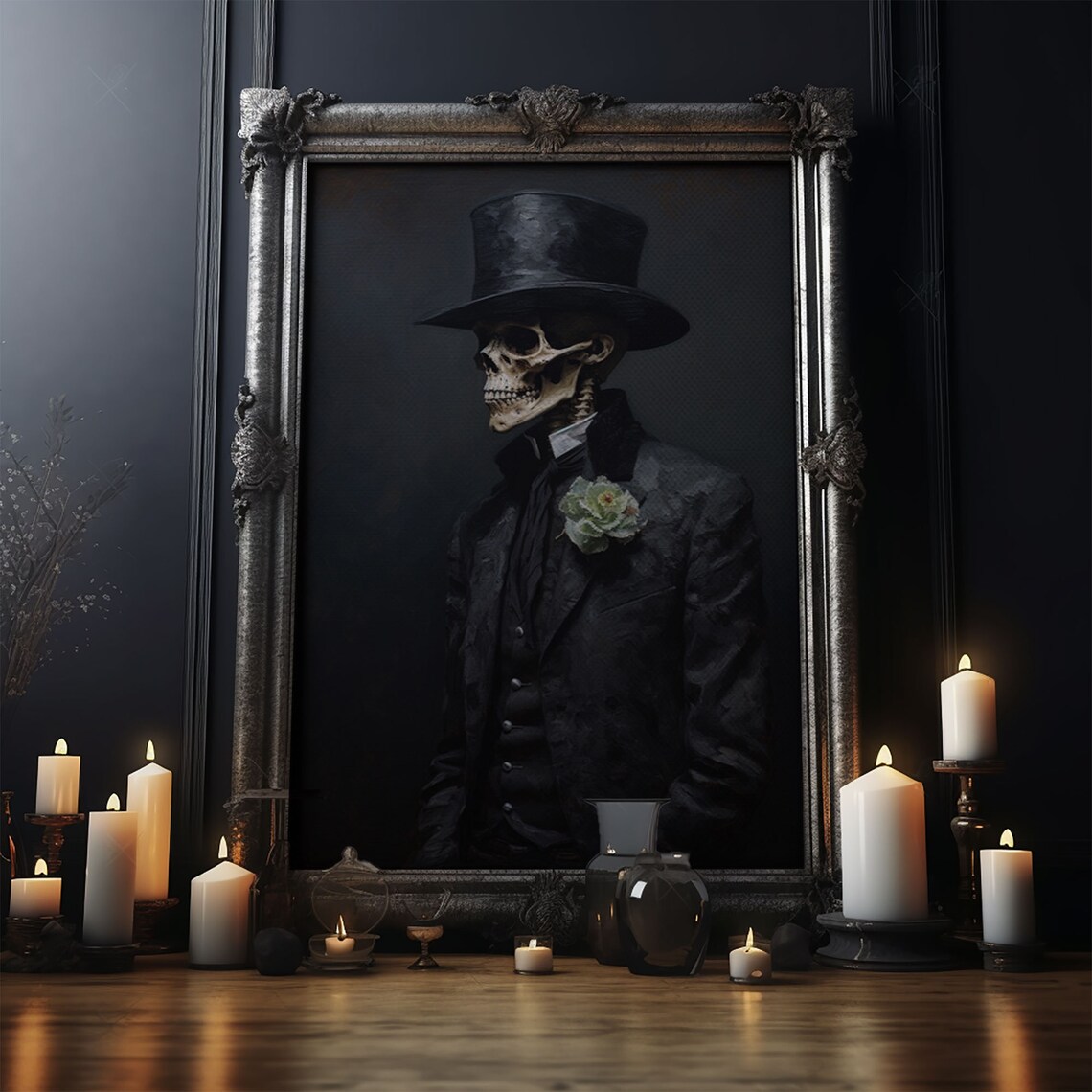 Dapper Gentleman Skeleton Halloween Art Print, Goth - Image 4